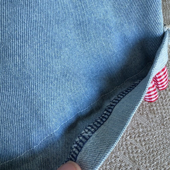Levi's Customized Blue Overalls with Hand-sewn Red and White Strawberry Details - Picture 11 of 16